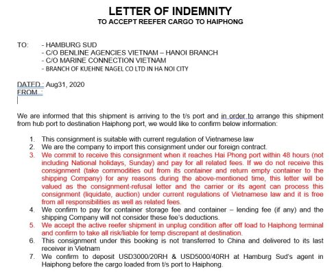 letter of indemnity là gì?