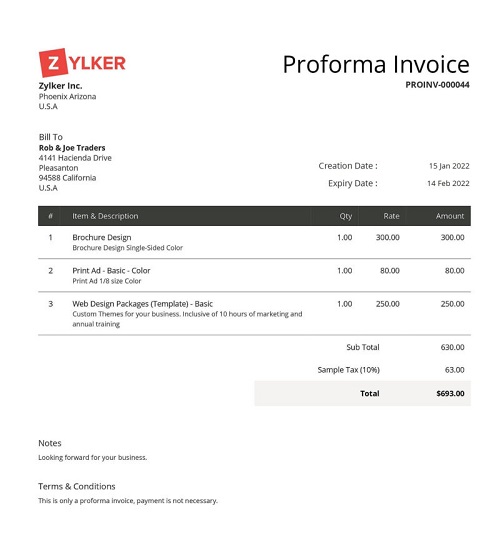 proforma invoice là gì